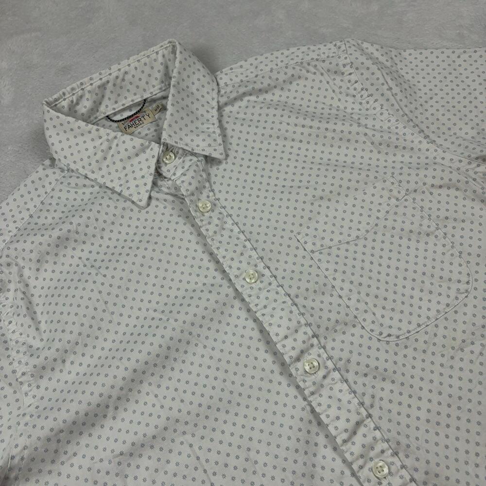 Faherty Button Up Shirt Men M White Short Sleeve Cotton Floral Regular Fit